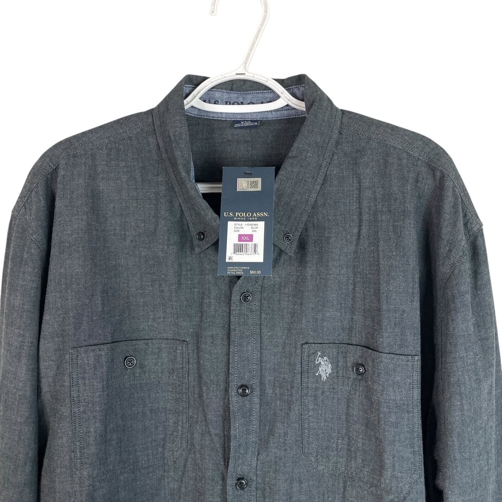NEW US‎ Polo Assn Mens Button Down Shirt 2XL Charcoal Gray L/S Cotton $60